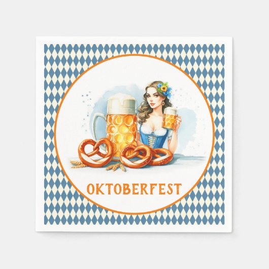 Serviette En Papier Oktoberfest Party Avec Bière Et Pretzels ai (Devant)
