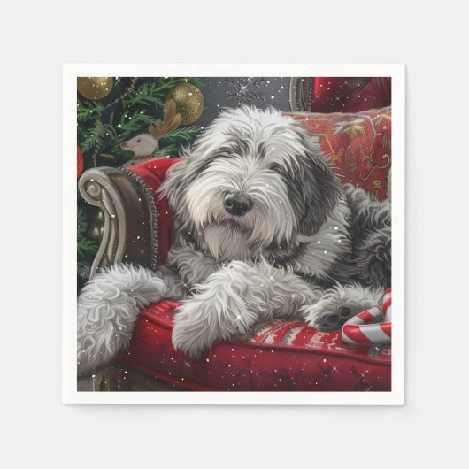 Serviette En Papier Old English Sheepdog Festive de Noël (Devant)