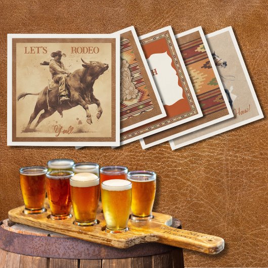 Serviette En Papier Old West Frontier Bull Rider Paper Cocktail Napkin