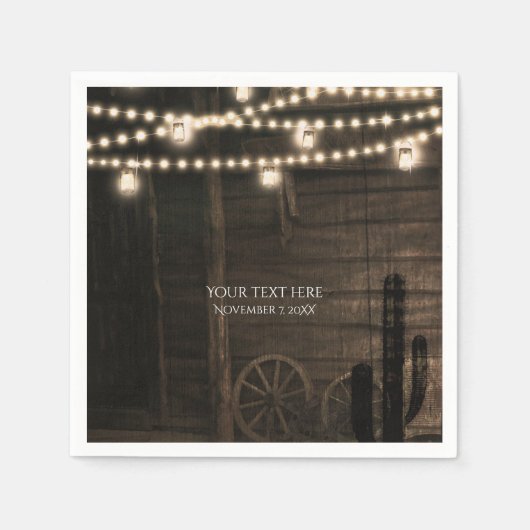 Serviette En Papier Old Western Saloon & Lumières Rustique Mariage (Devant)