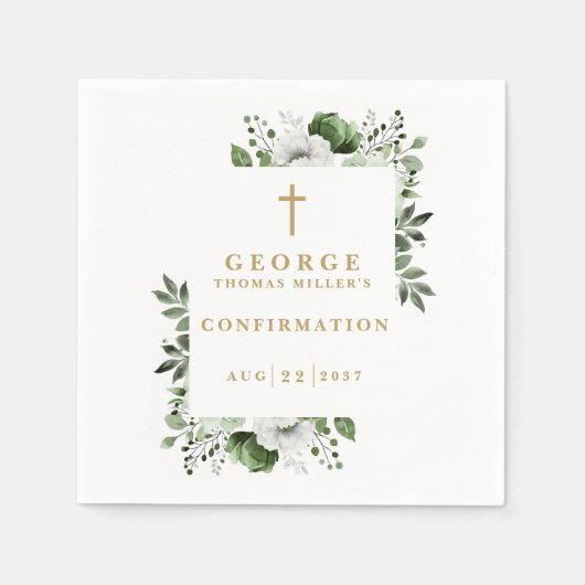 Serviette En Papier Olive Green Botanical Moderne Confirmation (Devant)