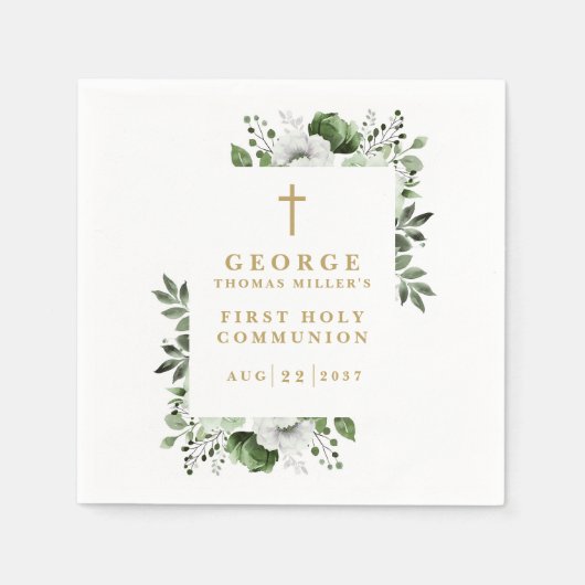 Serviette En Papier Olive Green Botanique Moderne Sainte Communion (Devant)