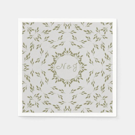 Serviette En Papier Olive Green Feuilles Naturel avoine Rustique Maria (Devant)