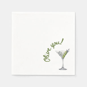 Serviette En Papier Olive Martini "Olive you !" Cocktail serviettes