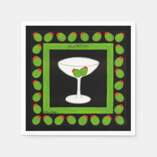 Serviette En Papier Olive Martini Retro Boire Vert Noir Personnalisé