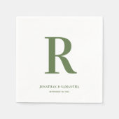 Serviette En Papier Olive Vert et blanc Mariage Monogramme Moderne (Devant)