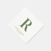 Serviette En Papier Olive Vert et blanc Mariage Monogramme Moderne (Coin)