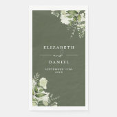Serviette En Papier Olive Vert verdure Floral Élégant Mariage (Devant)