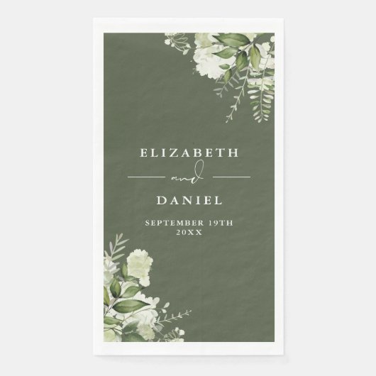 Serviette En Papier Olive Vert verdure Floral Élégant Mariage (Devant)