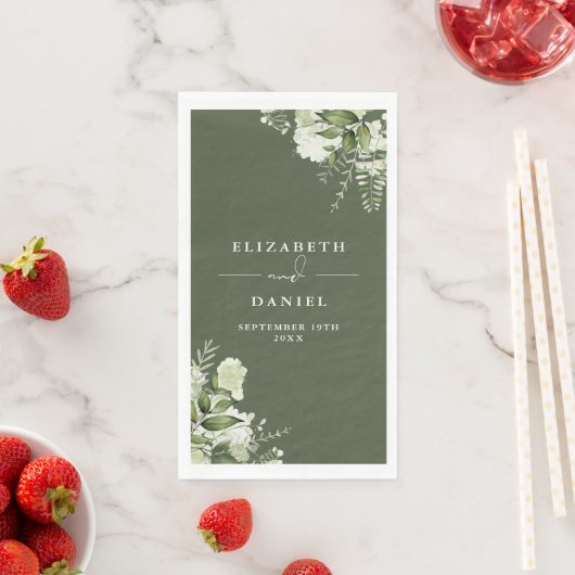 Serviette En Papier Olive Vert verdure Floral Élégant Mariage (En situation)