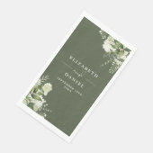 Serviette En Papier Olive Vert verdure Floral Élégant Mariage (Coin)
