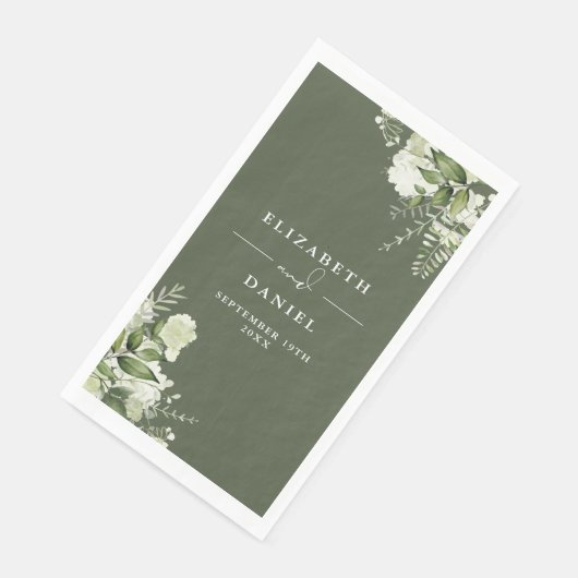 Serviette En Papier Olive Vert verdure Floral Élégant Mariage (Coin)