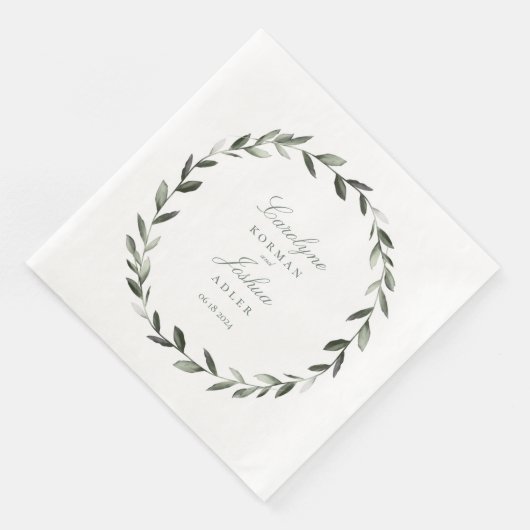 Serviette En Papier Olive Wreath Mariage Élégant (Coin)