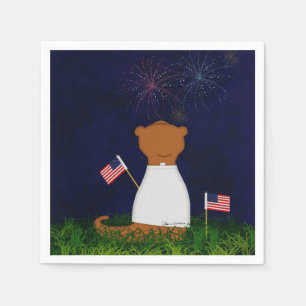 Serviette En Papier Oliver La Loutre Regardant Les Feux D'Artifice