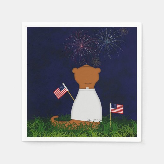 Serviette En Papier Oliver Le Otter Regarde Les Feux D'Oeuvre (Devant)