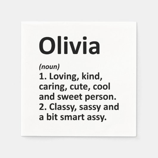 Serviette En Papier OLIVIA Définition Nom personnalisé Amusant Anniver (Devant)