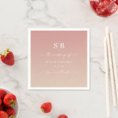Serviette En Papier Ombre Dusty Rose & Champagne Mariage monogramme (En situation)
