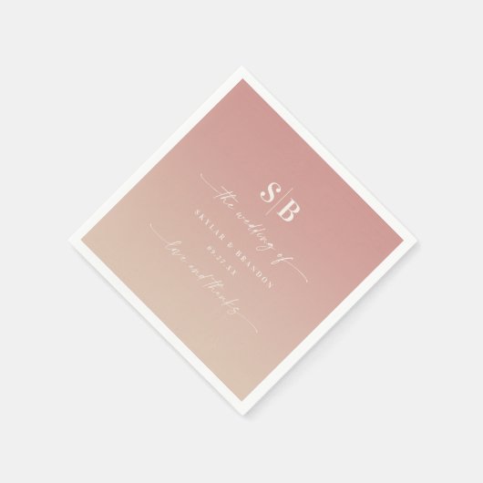 Serviette En Papier Ombre Dusty Rose & Champagne Mariage monogramme (Coin)
