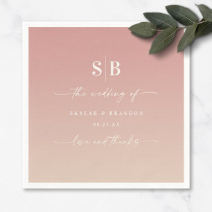 Serviette En Papier Ombre Dusty Rose & Champagne Mariage monogramme