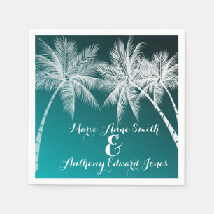 SERVIETTE EN PAPIER OMBRÉ PALMES TROPICALES TURQUOISES