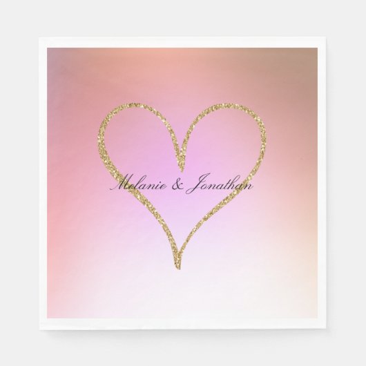 Serviette En Papier Ombre rose Coeur Parties scintillant Or (Devant)