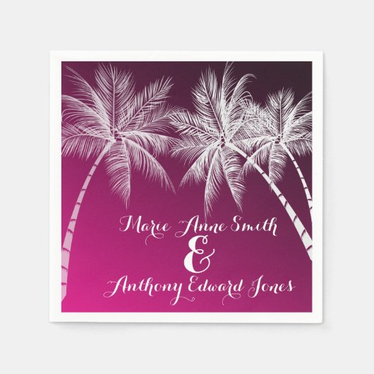 SERVIETTE EN PAPIER OMBRÉ ROSE PALMES TROPICALES (Devant)