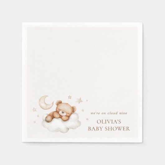 Serviette En Papier On Cloud Nine Neutral Teddy Bear Baby Shower (Devant)