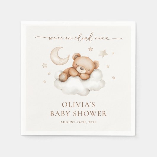 Serviette En Papier On Cloud Nine Neutral Teddy Bear Baby Shower (Devant)