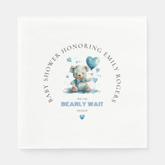 Serviette En Papier On peut attendre Blue Teddy Bear (Devant)
