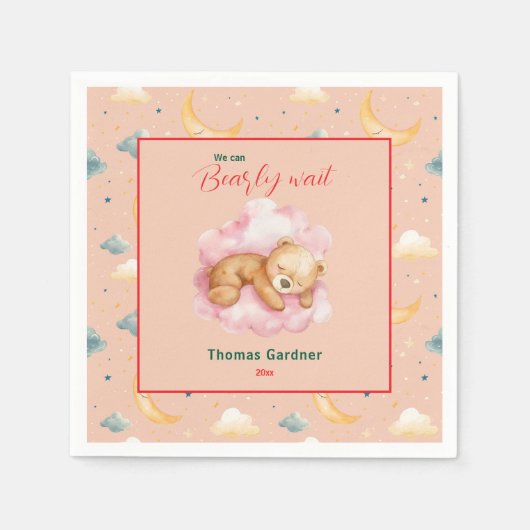 Serviette En Papier On Peut Attendre Le Baby shower À L'Ours Mignonne (Devant)