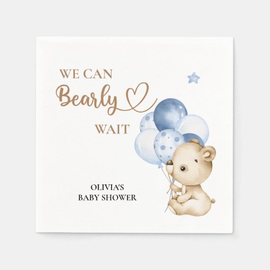 Serviette En Papier On peut attendre le baby shower bébé garçon (Devant)