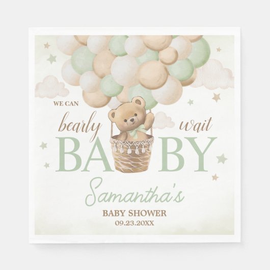 Serviette En Papier On peut attendre le Baby shower de l'ours vert (Devant)