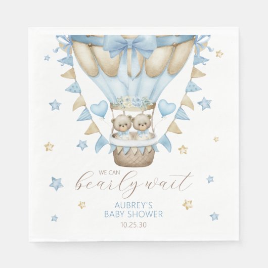 Serviette En Papier On peut attendre le Baby shower jumeau garçon (Devant)