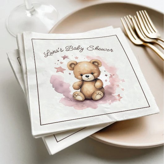 Serviette En Papier On peut attendre le Baby shower rose Pastel