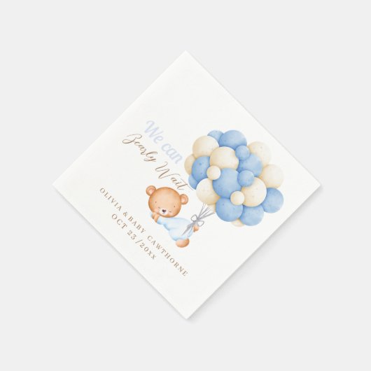 Serviette En Papier On peut attendre Teddy Balloon Baby Boy Douche (Coin)