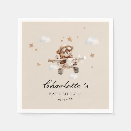 Serviette En Papier On peut attendre! Teddy Bear & Avion (Devant)