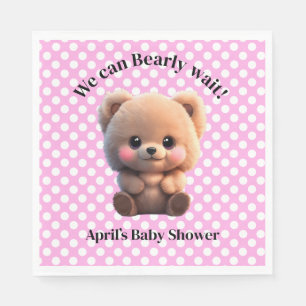 Serviette En Papier On peut Bearly Wait Baby shower peluche ours polka
