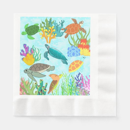 Serviette En Papier Onder Ocean Green Sea Turtle fête anniversaire (Devant)