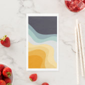 Serviette En Papier Ondes de style rétro bleu et jaune (En situation)