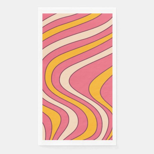 Serviette En Papier Ondes de style rétro rose et orange (Devant)