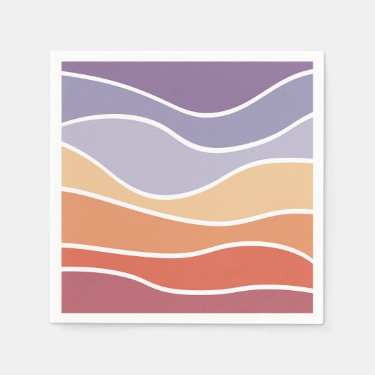 Serviette En Papier Ondes de style rétro violet et orange (Devant)