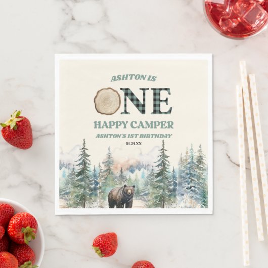 Serviette En Papier ONE Happy Camper Bear 1er anniversaire fête (En situation)