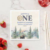 Serviette En Papier ONE Happy Camper Bear Bleu 1er anniversaire fête (En situation)