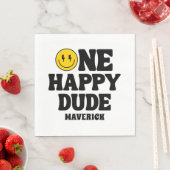 Serviette En Papier One Happy Dude Boy's Retro 1st Birthday (En situation)