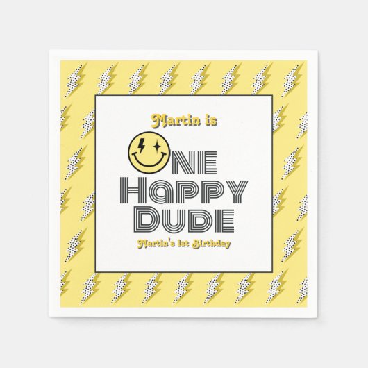Serviette En Papier "One Happy Dude" Retro 1er Anniversaire (Devant)
