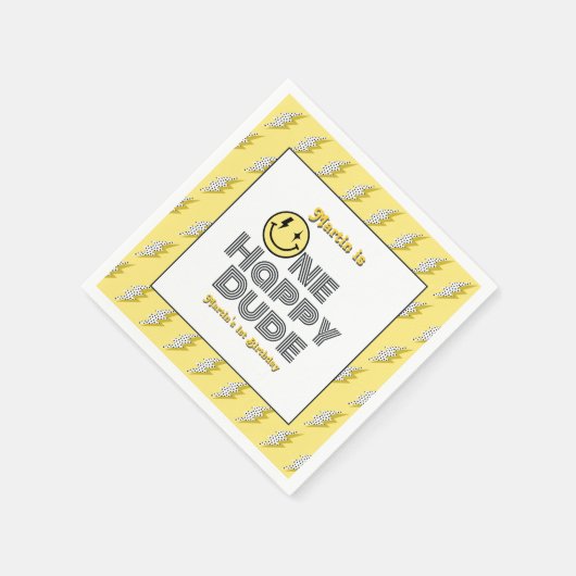 Serviette En Papier "One Happy Dude" Retro 1er Anniversaire (Coin)