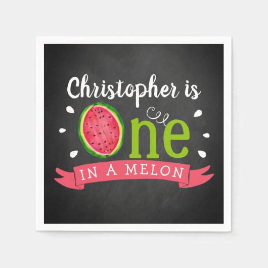 Serviette En Papier One In A Melon Chalkboard 1er anniversaire (Devant)