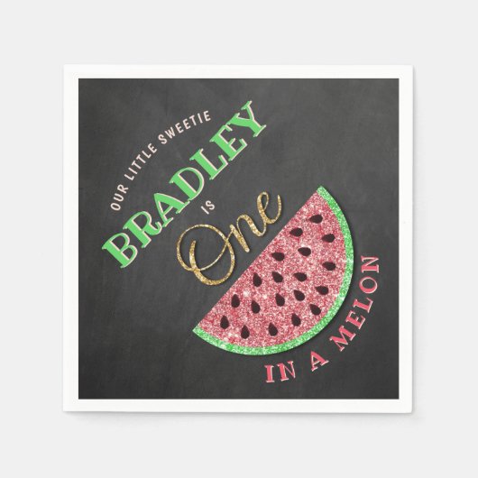 Serviette En Papier One In A Melon Chalkboard 1er anniversaire (Devant)