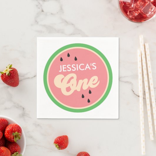 Serviette En Papier One In a Melon First Birthday Cocktail Napkins (En situation)