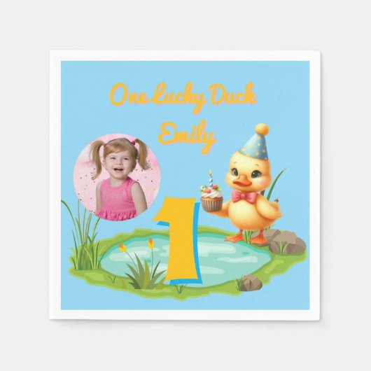 Serviette En Papier One Lucky Duck Kids 1st Birthday Photo (Devant)